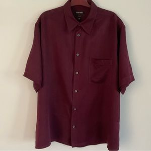 MURANO 100% SILK BURGUNDY SHORT SLEEVE BUTTON DOWN SHIRT- SIZE L